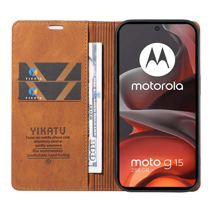 For Motorola Moto G15 4G Leather Cover YIKATU YK-004 Skin-Touch Wallet Phone Cases