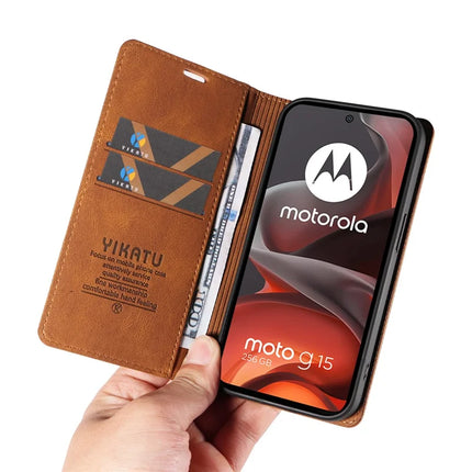 For Motorola Moto G15 4G Leather Cover YIKATU YK-004 Skin-Touch Wallet Phone Cases