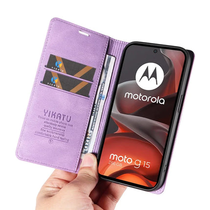 For Motorola Moto G15 4G Leather Cover YIKATU YK-004 Skin-Touch Wallet Phone Cases