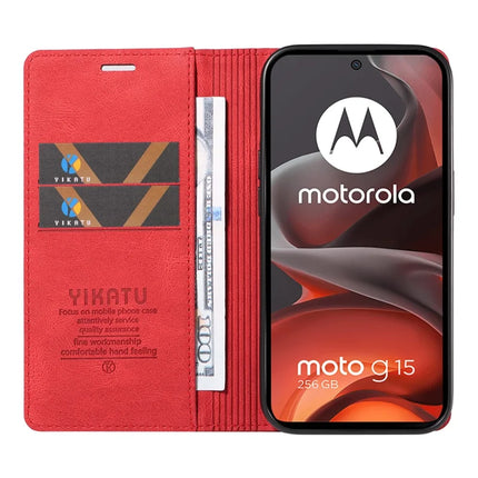 For Motorola Moto G15 4G Leather Cover YIKATU YK-004 Skin-Touch Wallet Phone Cases -  Red