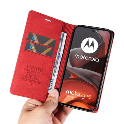 For Motorola Moto G15 4G Leather Cover YIKATU YK-004 Skin-Touch Wallet Phone Cases -  Red