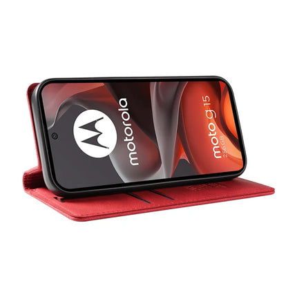 For Motorola Moto G15 4G Leather Cover YIKATU YK-004 Skin-Touch Wallet Phone Cases -  Red