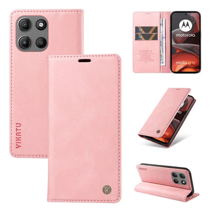 For Motorola Moto G15 4G Leather Cover YIKATU YK-004 Skin-Touch Wallet Phone Cases - Pink