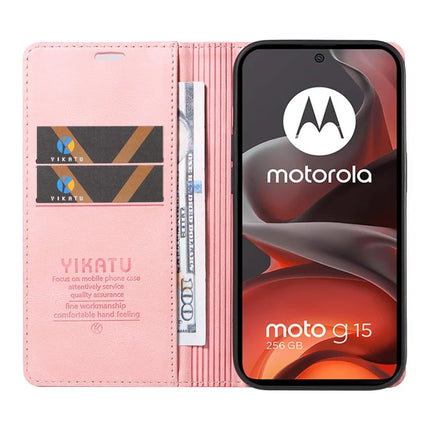 For Motorola Moto G15 4G Leather Cover YIKATU YK-004 Skin-Touch Wallet Phone Cases