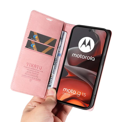 For Motorola Moto G15 4G Leather Cover YIKATU YK-004 Skin-Touch Wallet Phone Cases