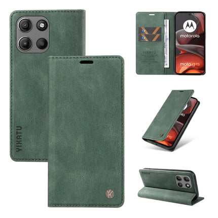 For Motorola Moto G15 4G Leather Cover YIKATU YK-004 Skin-Touch Wallet Phone Cases - Green