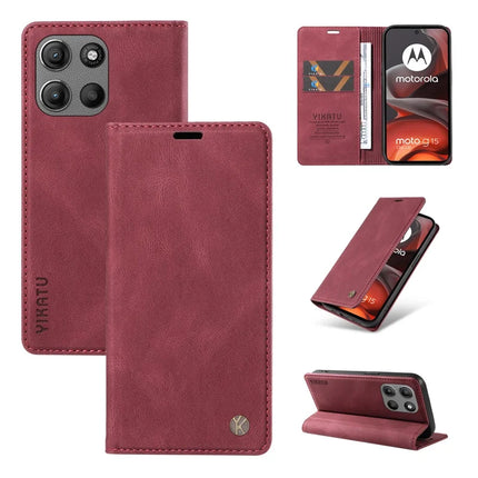 For Motorola Moto G15 4G Leather Cover YIKATU YK-004 Skin-Touch Wallet Phone Cases - Wine Red