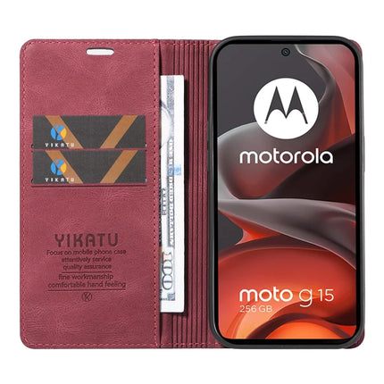 For Motorola Moto G15 4G Leather Cover YIKATU YK-004 Skin-Touch Wallet Phone Cases