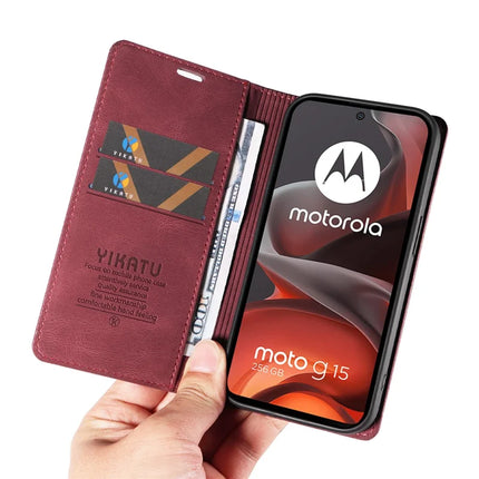 For Motorola Moto G15 4G Leather Cover YIKATU YK-004 Skin-Touch Wallet Phone Cases