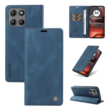 For Motorola Moto G15 4G Leather Cover YIKATU YK-004 Skin-Touch Wallet Phone Cases - Blue
