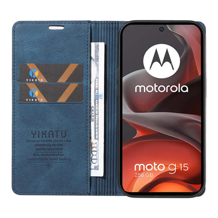 For Motorola Moto G15 4G Leather Cover YIKATU YK-004 Skin-Touch Wallet Phone Cases