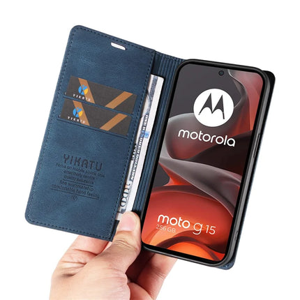 For Motorola Moto G15 4G Leather Cover YIKATU YK-004 Skin-Touch Wallet Phone Cases
