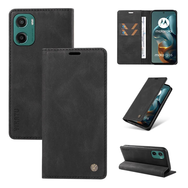 For Motorola Moto G05 4G Leather Cover YIKATU YK-004 Skin-Touch Wallet Phone Cases - Black