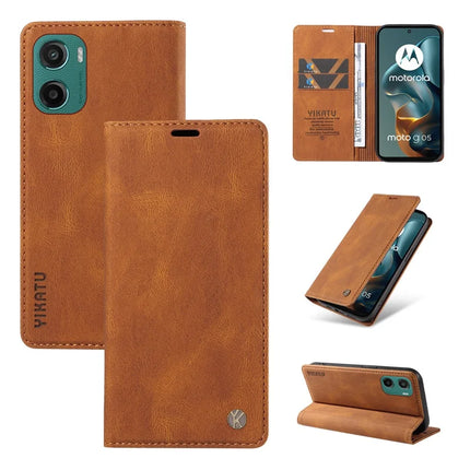 For Motorola Moto G05 4G Leather Cover YIKATU YK-004 Skin-Touch Wallet Phone Cases - Brown