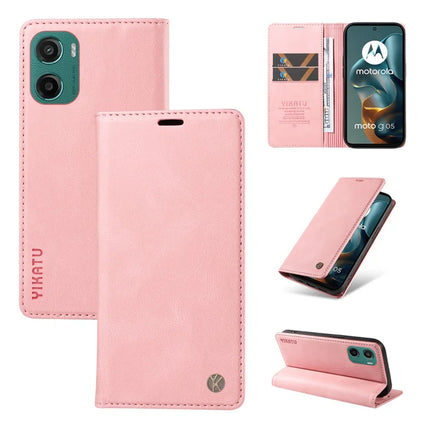 For Motorola Moto G05 4G Leather Cover YIKATU YK-004 Skin-Touch Wallet Phone Cases - Pink