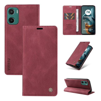 For Motorola Moto G05 4G Leather Cover YIKATU YK-004 Skin-Touch Wallet Phone Cases - Wine Red