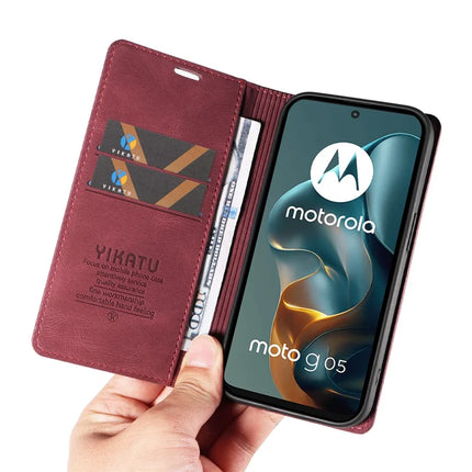 For Motorola Moto G05 4G Leather Cover YIKATU YK-004 Skin-Touch Wallet Phone Cases