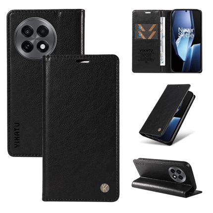 For OnePlus Ace 5G Wallet Case YIKATU YK-006 Magnetic Closure Leather Phone Cover Litchi Texture - Black