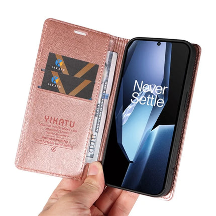 For OnePlus Ace 5G Wallet Case YIKATU YK-006 Magnetic Closure Leather Phone Cover Litchi Texture
