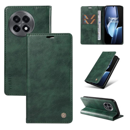 For OnePlus Ace 5G Wallet Case YIKATU YK-006 Magnetic Closure Leather Phone Cover Litchi Texture -  Green