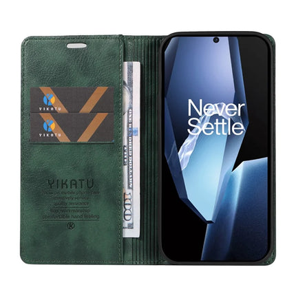 For OnePlus Ace 5G Wallet Case YIKATU YK-006 Magnetic Closure Leather Phone Cover Litchi Texture -  Green