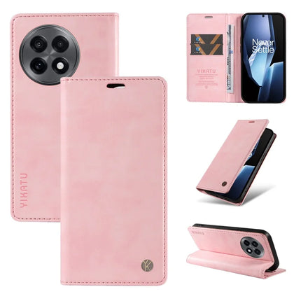 For OnePlus Ace 5G Wallet Case YIKATU YK-006 Magnetic Closure Leather Phone Cover Litchi Texture - Pink