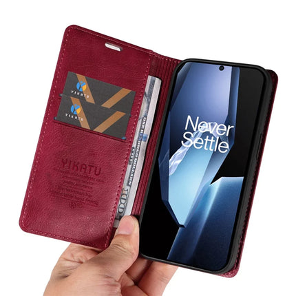 For OnePlus Ace 5G Wallet Case YIKATU YK-006 Magnetic Closure Leather Phone Cover Litchi Texture
