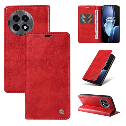 For OnePlus Ace 5G Wallet Case YIKATU YK-006 Magnetic Closure Leather Phone Cover Litchi Texture - Red