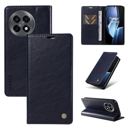 For OnePlus Ace 5G Wallet Case YIKATU YK-006 Magnetic Closure Leather Phone Cover Litchi Texture - Navy Blue