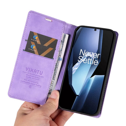 For OnePlus Ace 5G Wallet Case YIKATU YK-006 Magnetic Closure Leather Phone Cover Litchi Texture