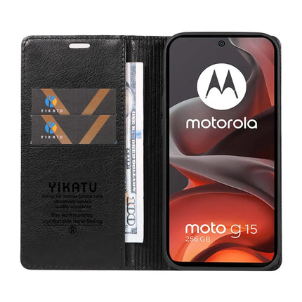 For Motorola Moto G15 4G Wallet Case YIKATU YK-006 Magnetic Closure Leather Phone Cover Litchi Texture