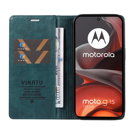 For Motorola Moto G15 4G Wallet Case YIKATU YK-006 Magnetic Closure Leather Phone Cover Litchi Texture