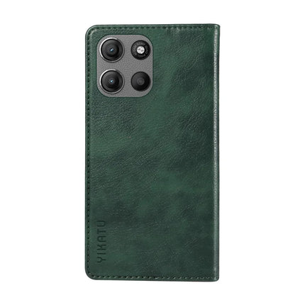 For Motorola Moto G15 4G Wallet Case YIKATU YK-006 Magnetic Closure Leather Phone Cover Litchi Texture -  Green