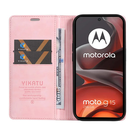 For Motorola Moto G15 4G Wallet Case YIKATU YK-006 Magnetic Closure Leather Phone Cover Litchi Texture