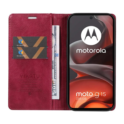 For Motorola Moto G15 4G Wallet Case YIKATU YK-006 Magnetic Closure Leather Phone Cover Litchi Texture