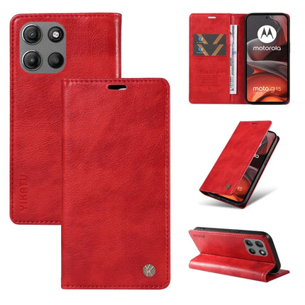 For Motorola Moto G15 4G Wallet Case YIKATU YK-006 Magnetic Closure Leather Phone Cover Litchi Texture - Red