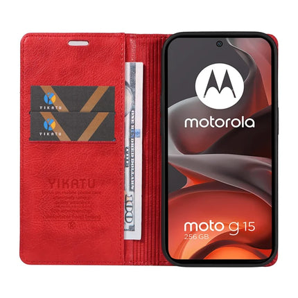 For Motorola Moto G15 4G Wallet Case YIKATU YK-006 Magnetic Closure Leather Phone Cover Litchi Texture