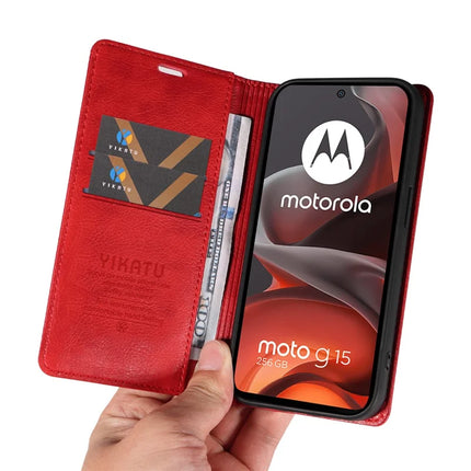 For Motorola Moto G15 4G Wallet Case YIKATU YK-006 Magnetic Closure Leather Phone Cover Litchi Texture