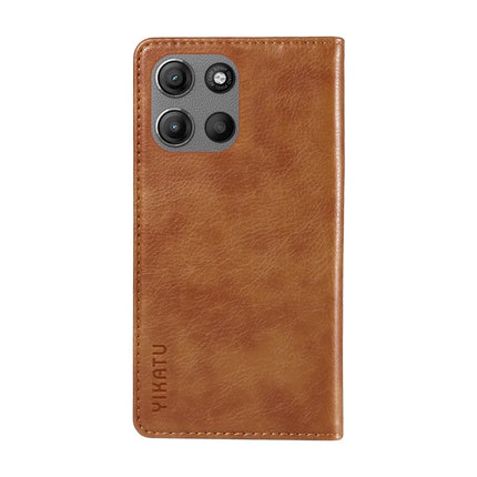 For Motorola Moto G15 4G Wallet Case YIKATU YK-006 Magnetic Closure Leather Phone Cover Litchi Texture -  Brown