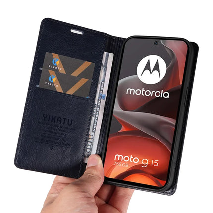 For Motorola Moto G15 4G Wallet Case YIKATU YK-006 Magnetic Closure Leather Phone Cover Litchi Texture