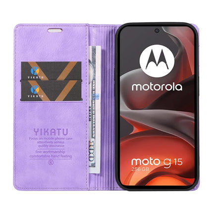 For Motorola Moto G15 4G Wallet Case YIKATU YK-006 Magnetic Closure Leather Phone Cover Litchi Texture