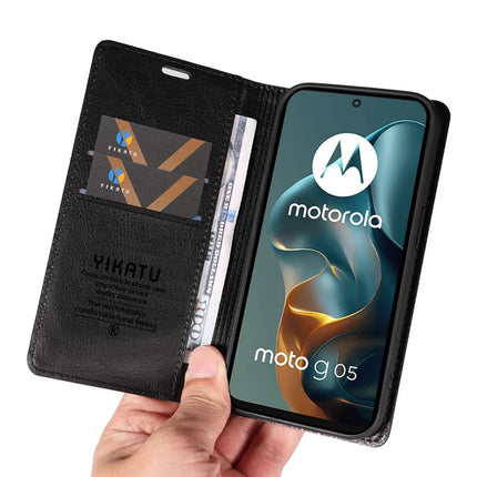 For Motorola Moto G05 4G Wallet Case YIKATU YK-006 Magnetic Closure Leather Phone Cover Litchi Texture