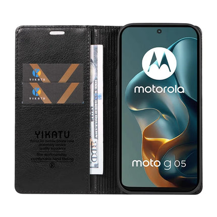 For Motorola Moto G05 4G Wallet Case YIKATU YK-006 Magnetic Closure Leather Phone Cover Litchi Texture