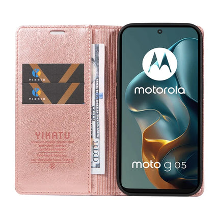 For Motorola Moto G05 4G Wallet Case YIKATU YK-006 Magnetic Closure Leather Phone Cover Litchi Texture