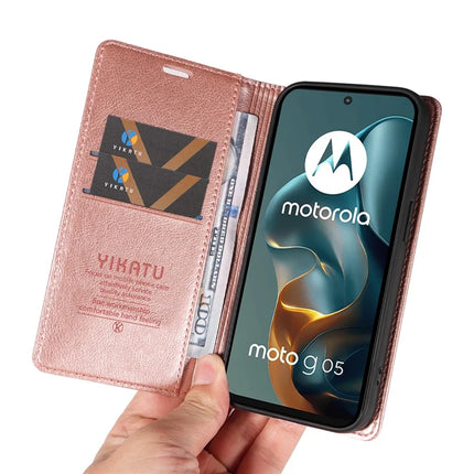 For Motorola Moto G05 4G Wallet Case YIKATU YK-006 Magnetic Closure Leather Phone Cover Litchi Texture