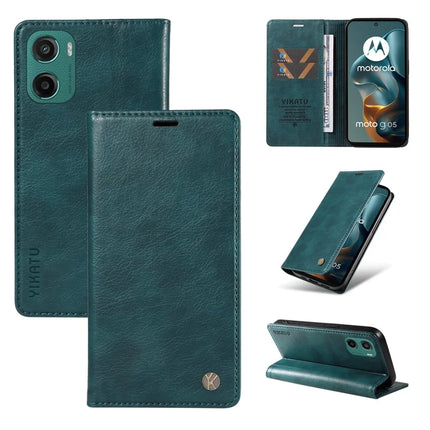 For Motorola Moto G05 4G Wallet Case YIKATU YK-006 Magnetic Closure Leather Phone Cover Litchi Texture - Blue