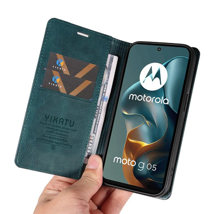 For Motorola Moto G05 4G Wallet Case YIKATU YK-006 Magnetic Closure Leather Phone Cover Litchi Texture