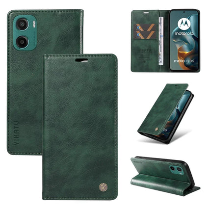 For Motorola Moto G05 4G Wallet Case YIKATU YK-006 Magnetic Closure Leather Phone Cover Litchi Texture -  Green