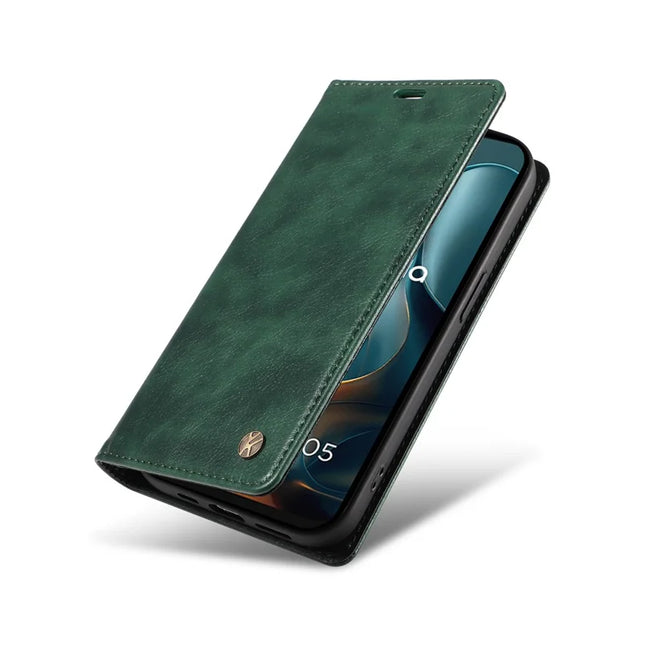 For Motorola Moto G05 4G Wallet Case YIKATU YK-006 Magnetic Closure Leather Phone Cover Litchi Texture -  Green