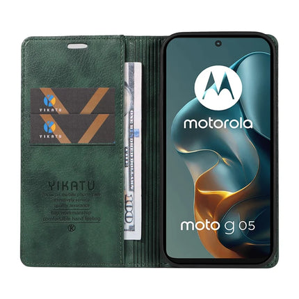 For Motorola Moto G05 4G Wallet Case YIKATU YK-006 Magnetic Closure Leather Phone Cover Litchi Texture -  Green
